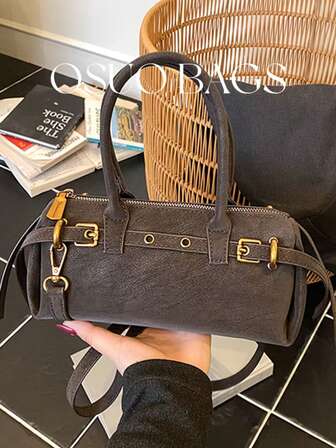 1 st. trendig PU-pendlarväska, minimalistisk enfärgad vintage-stil axelremsväska för kvinnor, lämplig för dejter, shopping, höst/vinter