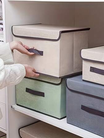 Two Pieces Set: One Large And One Small Storage Box With Lid, Large Capacity, Foldable Clothing Storage Box, Perfect For Home Desktop Storage And Wardrobe Storage