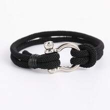 1pc Men's Horseshoe Bracelet, Double Layer Nylon Braided Wristband, Unisex Casual Wrist Accessory, Delicate Minimalist Fashion Design, Ideal Gift For Family, Friends, Partners On Holidays And Birthdays - Silver Horseshoe Buckle Nylon Bracelet - View 11