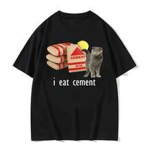 I Eat Cet Cursed Cat Funny Meme T Shirt 's Fashion Humor Short Sleeve T Shirts High Quality Cotton T-shirt Top Tees - Negro - Ver 1