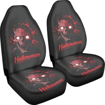 "Car Seat Cushion"Red & Black Horror Face 2pcs Car Seat Covers - Washable Polyester, Fits SUVs & Trucks, All-Season Comfort Fit- Durable, Easy Installation For A Stylish Upgradefor Cars, SUVs | Perfect Gift For All On Christmas & New Year