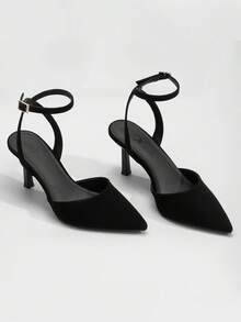 Athlefit Elegant Women's Dress Pumps Closed Pointe Toe High Stiletto Heel Ankle Strap Shoes For Wedding Party Evening Occasions - 黑色磨砂皮 - 查看 5