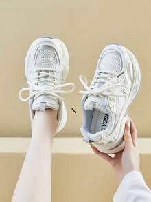 女士厚底运动鞋，新款多功能休闲舒适透气跑步健身鞋 - 灰色 - 查看 5