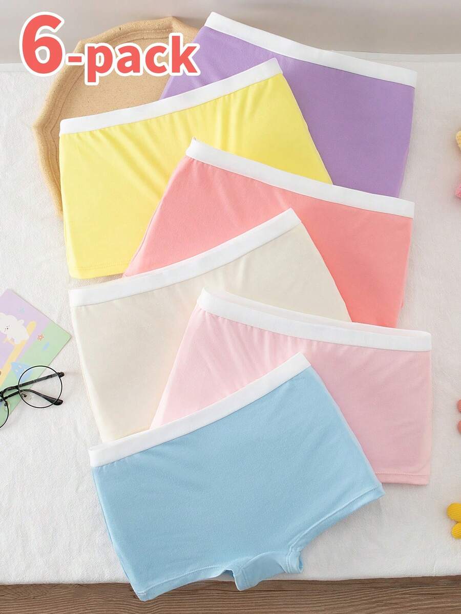 6 件装 Tween 女童撞色腰带低腰内裤，简约款式，适合 8-12 岁学生 - 彩色 - 查看 1