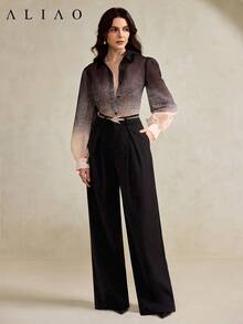 Aliao High-End Gradient Asymmetrical Pattern Sheer Shirt, Eye-Catching, Suitable For New Year, Valentine's Day, Elegant Ladies, Beach Wear, Thanksgiving, Graduation Season - Multicolor - View 8