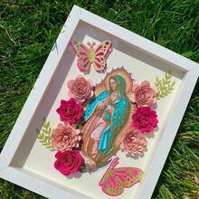 Shadow Box - Our Lady Of Guadalupe Decor Flower Frame Glass Photo - 棕色 - 查看 6