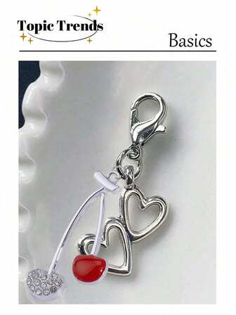 1pc Alloy Heart-Shaped Spring Clip Zipper Puller Keychain With Cherry Pendant Stainless Steel Key Chain Bag Charm Cute Daily Bag Accessory Couples Keyrings Bag Accessories Multi-Season Gift Car Key Chain Travel Accessories