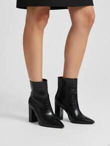 Botine de damă, de culoare solidă, cu toc gros, cu vârf ascuțit, îmbrăcăminte ocazională de zi cu zi