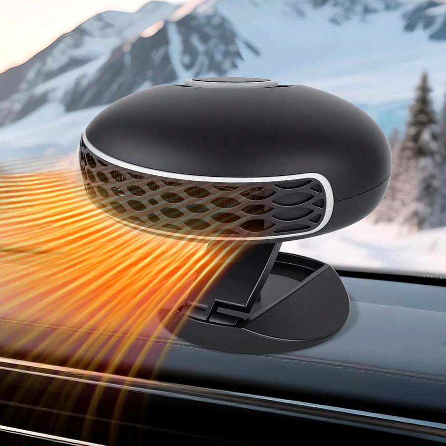 Calentador y Desempañador de Coche Portátil de 12V, Ventilador de Calentamiento y Enfriamiento Rápido de 150W, Calentador de Coche Enchufable para Desempañador de Parabrisas con 360° Calentadores Rotativos para Vehículos, Coches, RV, SUV - Negro - Ver 1