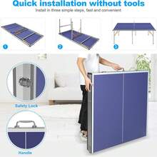 Mesa de ping pong profesional de MDF, plegable, de 1,8 x 0,9 m, con red, 2 palas de tenis de mesa y 3 pelotas, fácil de guardar y transportar, color azul. - Azul - Ver 6