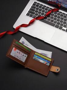 1个PU皮革男士钱包，磁扣对折钱包，男女通用卡包，日常通勤零钱包，时尚卡套，圣诞礼物 - 彩色 - 查看 5