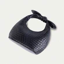 Damen Handtasche Herbst/Winter 2025 Neuheit: Geflochte Textur PU Shopper Tasche, Halbmond-förmige Damen Handtasche - Silber - Übersicht 2