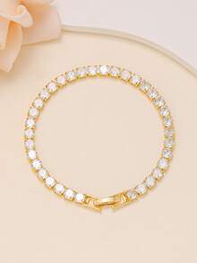 Elegant Fashion Four-Leaf Clover Zirconia Inlaid Hollow Four-Leaf Clover Bracelet Stainless Steel Women's Bracelet Set, Suitable For Daily Wear, Formal Occasions, Dates, And Gift-Giving - Yellow Gold - View 5