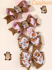 4个可爱水豚造型发夹，棕色和粉色涤纶纤维装饰发卡，适合青少年秋季穿搭，可爱发饰 - 彩色 - 查看 10