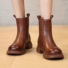 Women's Boots, 2025 New Autumn/Winter Thick Sole Chelsea Boots, British Style Ankle Boots, Pointed Toe Over-The-Knee Boots - Brown - View 4