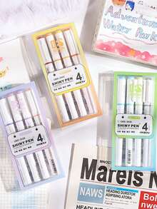 4pcs/Set Of Sparkling Highlighters Simple And Stylish Handwriting Pens Colorful Note Markers Suitable For Students To Use For Marking Notes And Homework