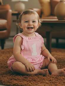 Baby Girl Boy 1st Birthday Clothes One Year Old Bubble Bodysuit Backless Rib Romper Cake Smash Outfits - 粉色 - 查看 3