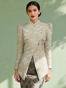 Kebaya Modern Elegan Baju Atasan Wanita, Baju Atasan Kolar Berdiri, Rekaan Tidak Teratur, Elegan, Corak Bunga 3D, Sesuai Untuk Wanita Blouses Shirts Tops, Kebaya Traditional Top Malaysia