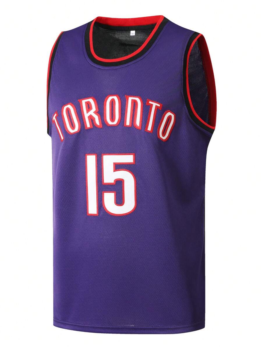 Men's Embroidered Basketball Jersey 15 Purple And Black Casual Sleeveless Vest V-Neck T-Shirt Party Sports Top - Multicolor - View 1