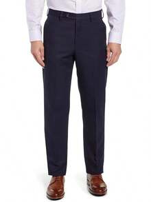 Men's Cozy Expandable Waist Dress Pants| Stretch Weave Work-To-Weekend Pants - Navy Blue - View 10