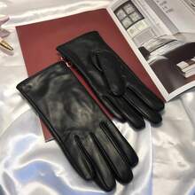 Men's Autumn/Winter Leather Gloves (M/L/XL) - Thin & Thick Warm Touchscreen Gloves, Genuine Sheepskin Gloves, Fleece-Lined Warm Gloves With Knitted Sides For Driving And Cycling, Suitable For Business Commute, Driving, Cycling, Outdoor Use, Warm And Windproof, Textured Side Design, Five-Finger Split Gloves - Black - View 8