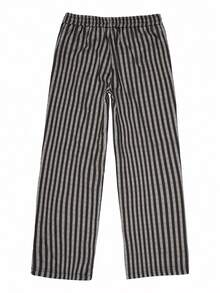 LOOKUN 100% Cotton Black & White Striped Unisex Casual Jeans With Drawstring Waist, Loose Straight Leg Pants, Spring/Autumn - Black and White - View 4