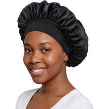 Satin Bonnet – Sleep Bonnet For Women And Men Curly Hair, Braids, And Natural Hairstyles (1pck) - 黑色 - 查看 6