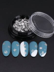 1盒冬季雪花美甲装饰品，银色金属雪花闪粉图案，圣诞节假日美甲配件，DIY优雅美甲装饰技巧，美甲沙龙用品 - 銀色 - 查看 8