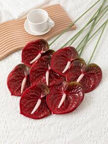 7 tiges de lys calla rouges, roses et lys artificiels, convient pour la décoration de mariage, la décoration de maison de mariage de printemps, la décoration de chambre - Rouge foncé - Voir 6