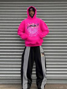 Y2K Hip Hoodie Spider Pattern Hoodie, Loose Fit Street Style Pullover, Casual Loose Jacket, Fashionable Sweatshirt - 玫紅色 - 查看 4