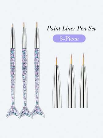 3 Piezas/1 Pieza Bolígrafo de arte de uñas con cola de pez con cordón, bolígrafo de relleno de polvo con cola de pez con cabeza redonda para terapia de luz, herramienta de arte de uñas para principiantes, diseño de cola de pez simple y elegante, brillante y de moda en estilo coreano, puede dibujar líneas simples, pétalos, fuegos artificiales y patrones con cordón, portátil para viajar