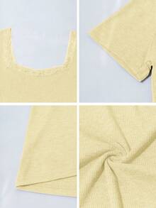 Áo thun nữ GAOVOT kiểu Y2K gợi cảm phối ren, cổ vuông, tay ngắn, thích hợp mặc mùa hè. - Màu vàng - Xem 8