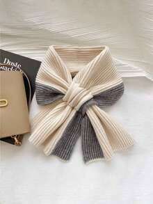 This Elegant Color-Block Crossover Scarf Features A Fashionable White And Beige Bow Design, Adorable And Warm, Making It The Perfect Choice For Valentine's Day, Christmas, And New Year Gifts. The Scarf Comes In Multiple Color Options, And This Casual And Versatile Scarf Is Thick And Warm, An Ideal Gift For Valentine's Day, Christmas, And Ramadan. - Multicolor - View 15