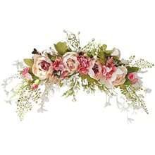 Flores de arco, guirnalda floral artificial para decoración de puerta delantera, de boda, flores rústicas florales artificiales para puerta, dintel, hojas verdes, rosa, peonía,(A) - Multicolor - Ver 1