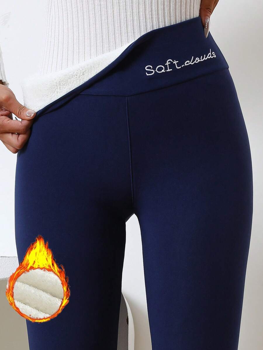 1 st damleggings med hög midja, tjocka, termofodrade termobyxor, varma, isolerade tights, vintersportkläder - Marinblå - Visa 1