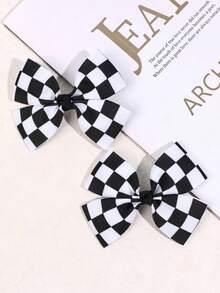 2 件装女士发夹，黑白格纹蝴蝶结发夹，罗缎丝带发卡，鸭嘴夹发夹，时尚街头发夹，发饰，爪夹，发卡