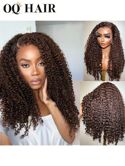 OQ Hair T Part 13x4x1 Lace Frontal Wigs 180% Density 26-30 Inches Chocolate Color Kinky Curly Short Long Human Hair Pre-Plucked Natural Hairline Frontal Human Hair Real Human Hair Wigs Wear And Go Glueless Wig Human Hair Free Gifts Free Shipping Christmas Wigs Y2k Human Hair Wig Christmas Gifts Hair Accessories 100 Human Hair Wigs Holiday Vacation For Women