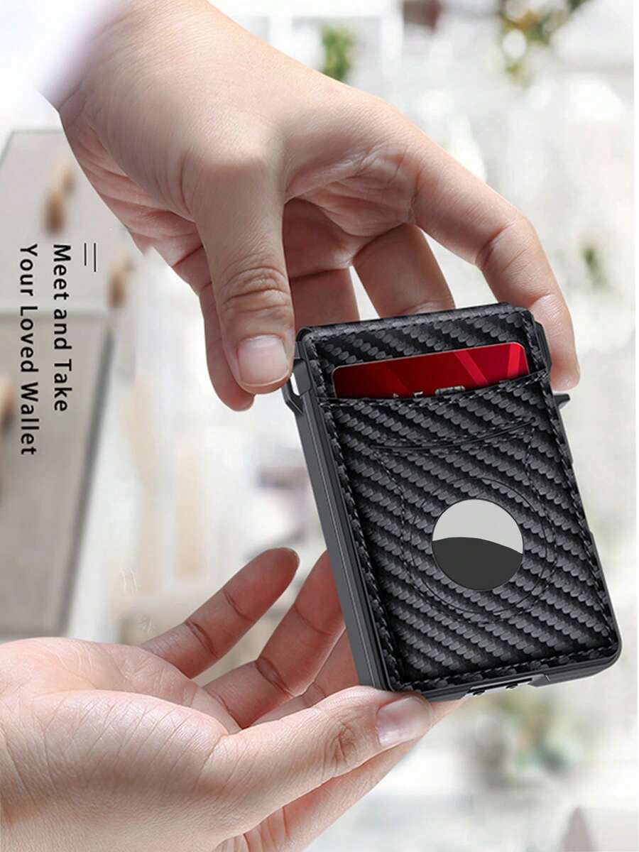 男士超薄RFID屏蔽金属铝合金双折钱包 - 简约商务设计，带弹出式卡槽、身份证窗口、可扩展现金隔层和安全拉链零钱包 - 小巧信用卡夹，时尚简约 - 黑色 - 查看 1