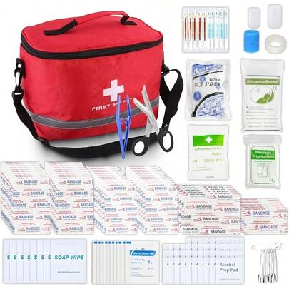 400 Piezas botiquin de primeros auxilios PortatilFirst Aid Kit Compacto Portatil e Impermeable Éste kit primeros auxilios Adecuado para El Hogar Oficina Automovil Viajes Camping Paseos en Bote. Rojo Grande