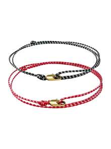 2pcs Waterproof Nautical Beach Rope Lobster Clasp Adjustable Wrapped Surfing Bracelet/Anklet, Unisex - Two-piece Set - View 2