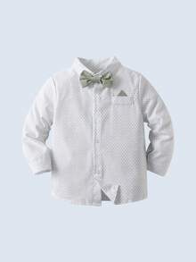 BOARNSEORL 两件套男童绅士套装，长袖衬衫配领结和绿色背带裤，时尚优雅，适合生日、周年纪念、派对和日常穿着。 - 綠色 - 查看 6