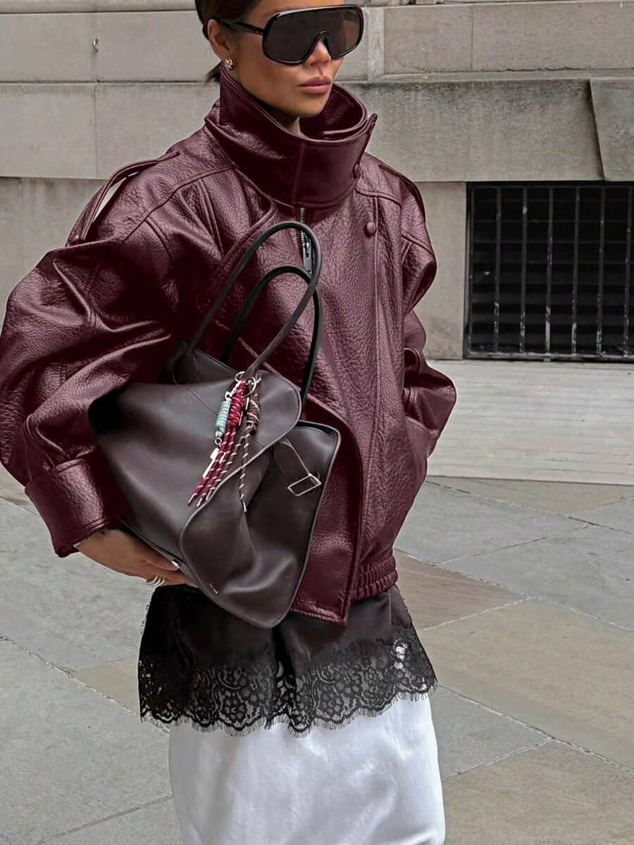 Jachetă casual pentru femei, culoare solidă, cu buzunar frontal și nasturi, haină ușoară cu detalii la buzunare, potrivită pentru toamnă/iarnă