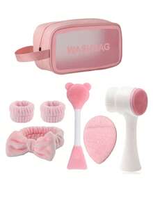 7 件套清洁套装、深层清洁美容 SPA 面膜刷、柔软头带、发带套装、温和去角质刷、硅胶双头面部刷、多功能便携式护肤工具（带洗漱包）、面部按摩和日常美容计划器、方便携带旅行、护肤头带、美容、护肤产品、水疗、自我护理、护肤工具、面部护理、美容师用品、皮肤、洗面奶、面部 - 藍色 - 查看 11