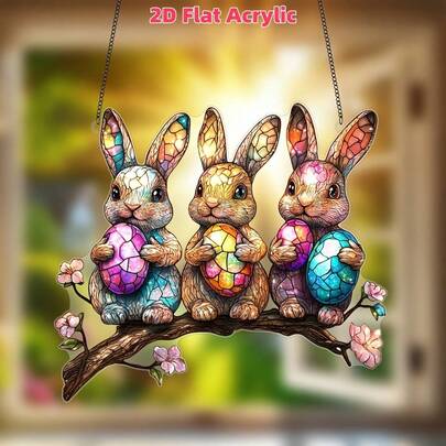 2D Flat Acrylic Easter Bunny Suncatcher, Acrylic Window Decor, Garden Style Decoration, Suitable For Easter, Valentine's Day, Birthday, Housewarming, Spring Celebration - Animal Theme, Perfect For Home, Porch, Bedroom, Patio