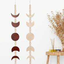Colgante decorativo de Eid, colgante de cuentas de madera en forma de luna de Eid, colgante de pared de cuentas de madera con borlas en forma de fase lunar, decoración de pared de estilo bohemio con cuentas de madera, adecuado para decoración de fiestas, colgante de estilo árabe, decoración de festival islámico, color marrón y madera - Multicolor - Ver 2
