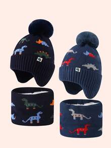 恐龙帽子围巾套装（2件套），男女宝宝保暖冬季配饰