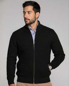 Men's Knit Jacket With Zipper, Men's Coat, Men's Winter Jacket - Black - View 1