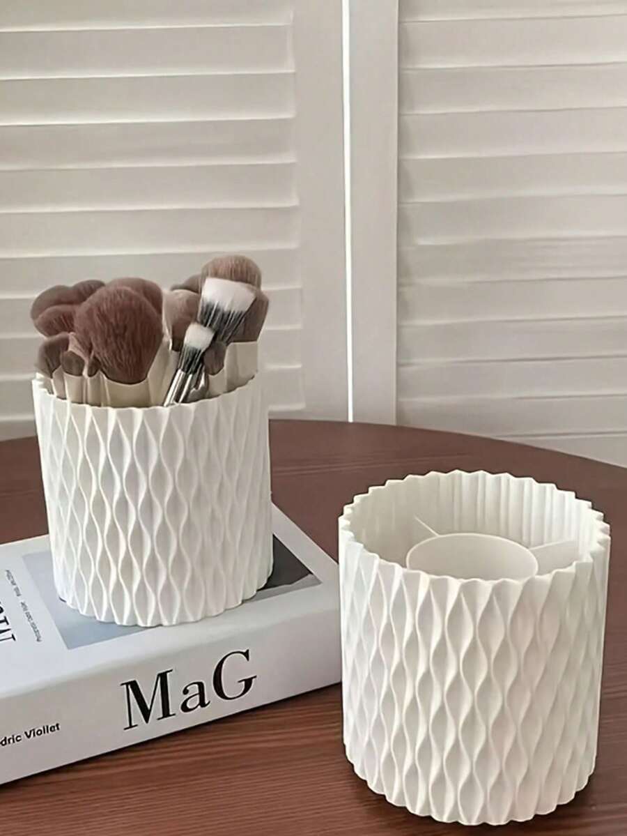 360°旋转化妆刷收纳盒，桌面口红、眉笔和护肤品收纳盒，桌面旋转化妆品收纳盒，多功能梳妆台化妆品收纳盒 - 白色 - 查看 1