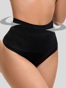 3pcs High Waist Slimming Seamless G-String Panties For Women, Sexy Invisible High Rise Thong - Black - View 3