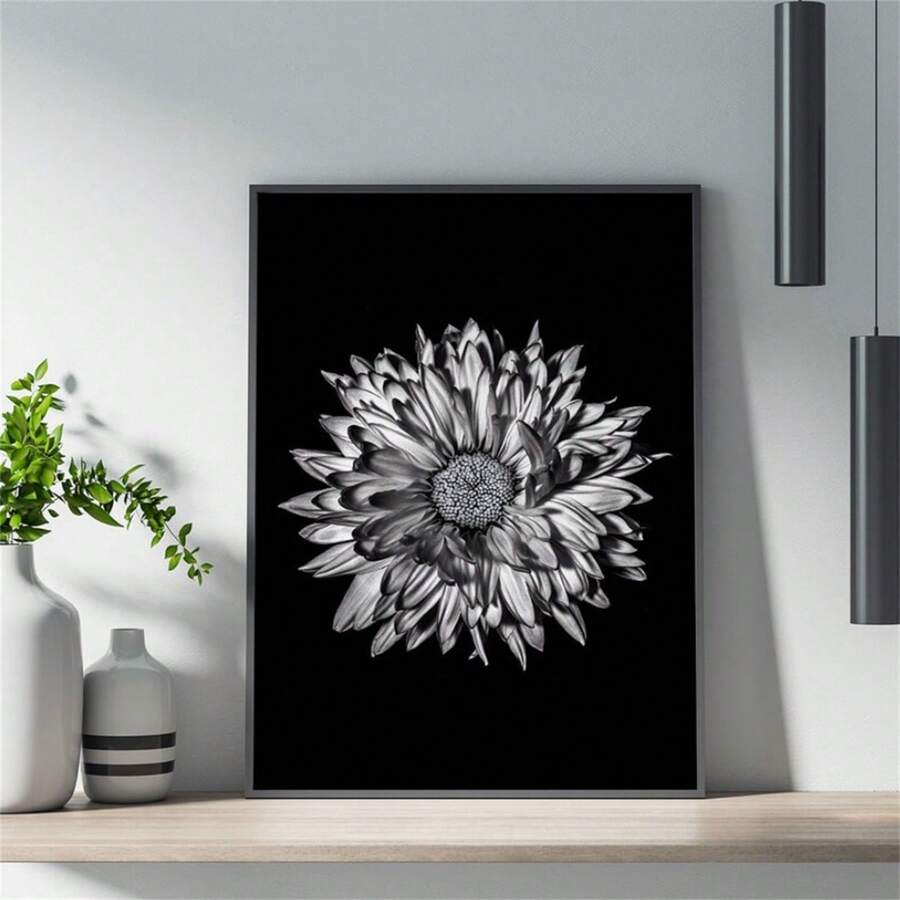1 张大丽花海报,墙面艺术,海报印刷,墙面装饰,大丽花,黑白,花卉艺术,植物艺术,极简设计,当代艺术,现代极简风格海报,客厅和卧室装饰,浴室装饰,理想礼物,无框 - 彩色 - 查看 1